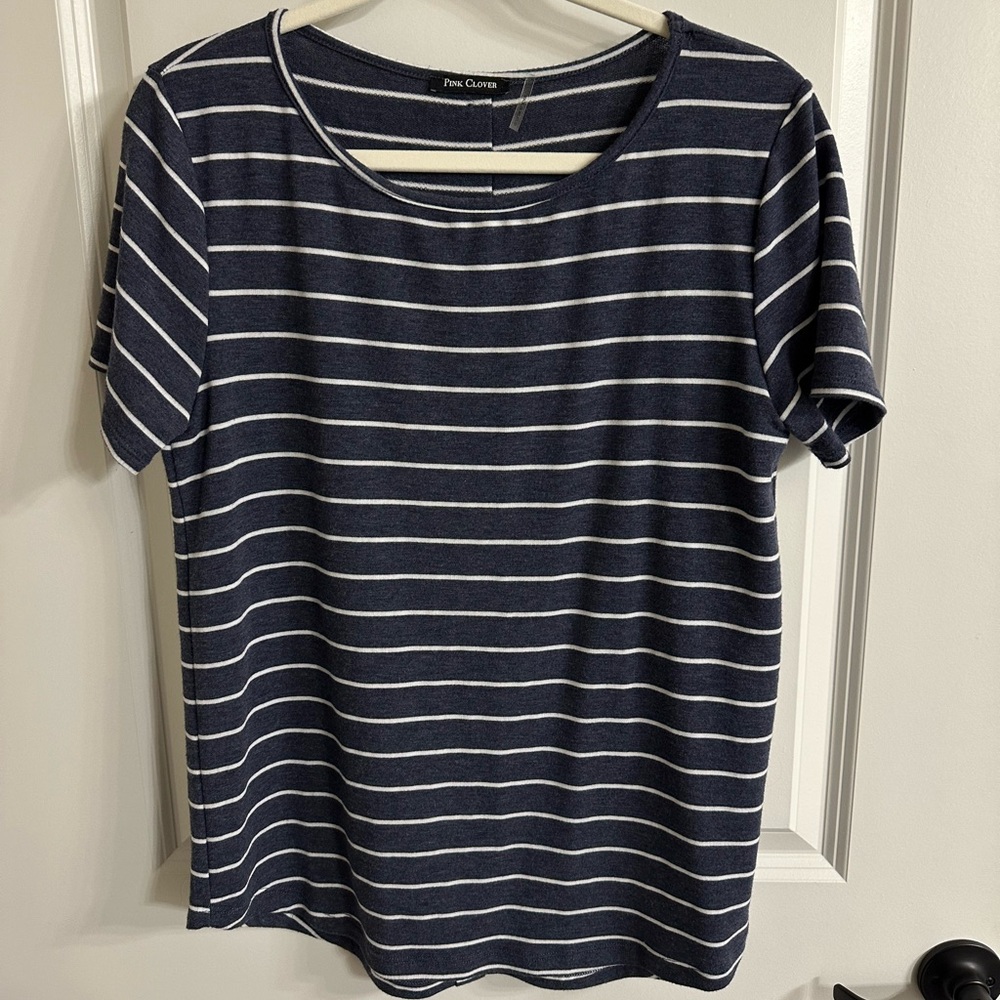 Pink Clover Navy Striped Women's Top
